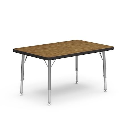Virco 24 in. W, 36 in. L, 17-25 in. H, Medium Oak Top / Black Edge 482436LO